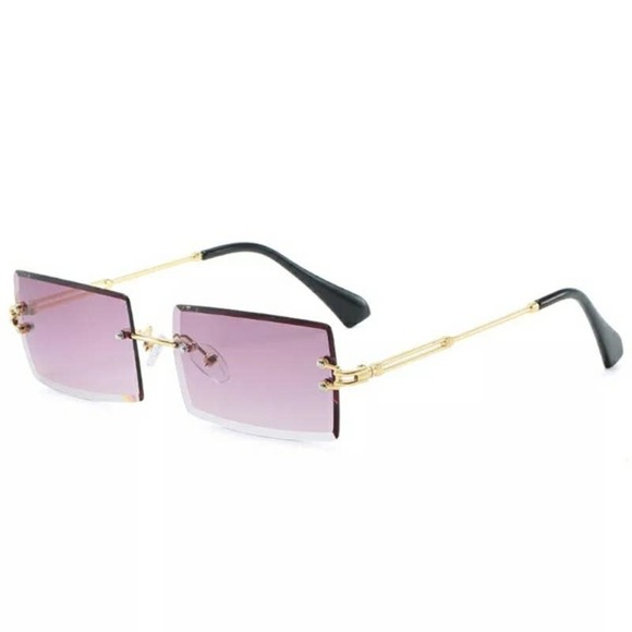 Sunglasses PURPLE Rectangles Gradient Rimless Gold Tone Hardware Sunnies